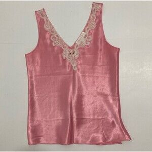 Oscar De La Renta Pink Label Satin Coquette Cami Pajama Tank Lace Trim Small